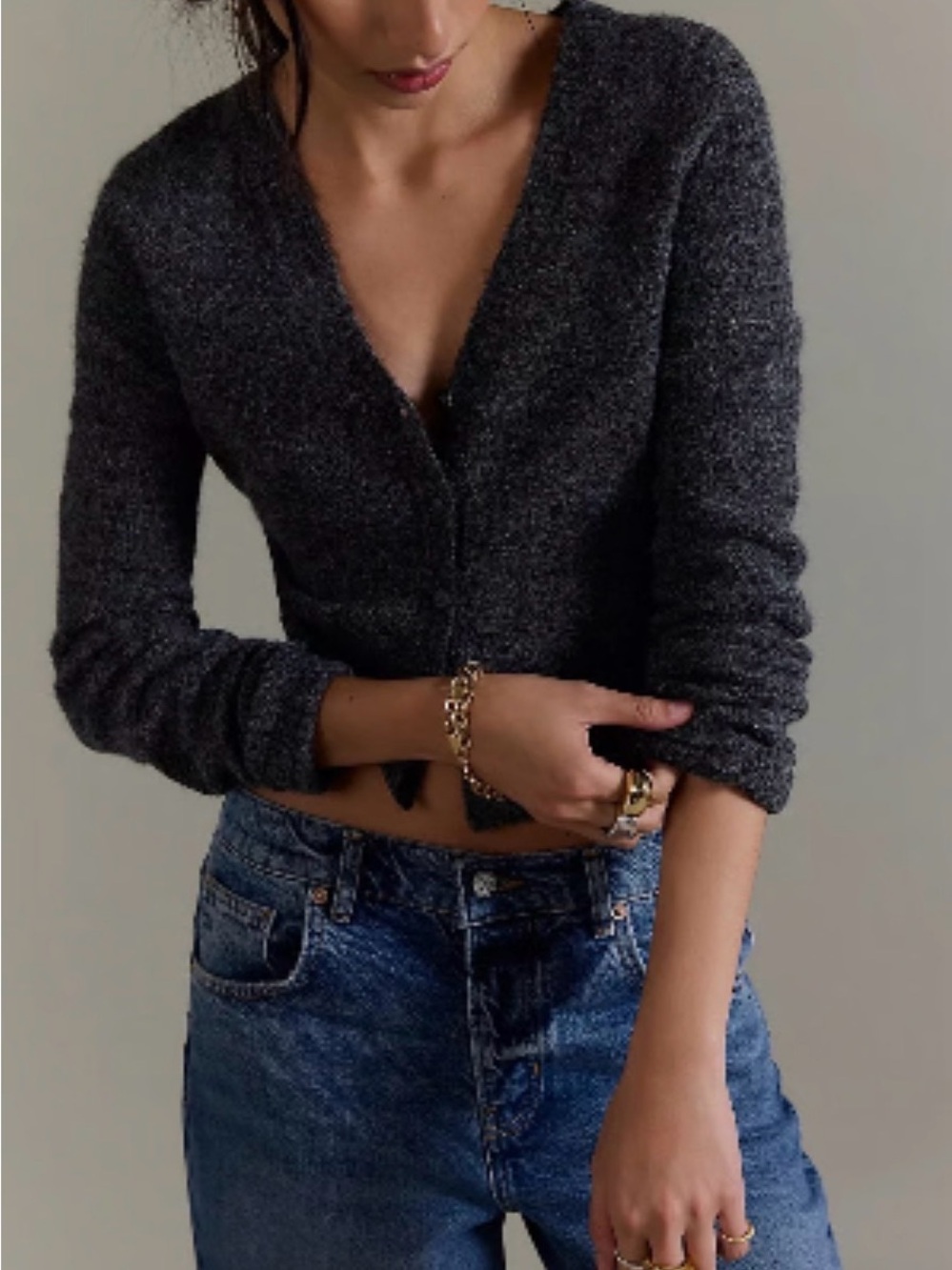 NWT Women’s Free People School Girl Crop Cardigan in Charcoal Heather size XS